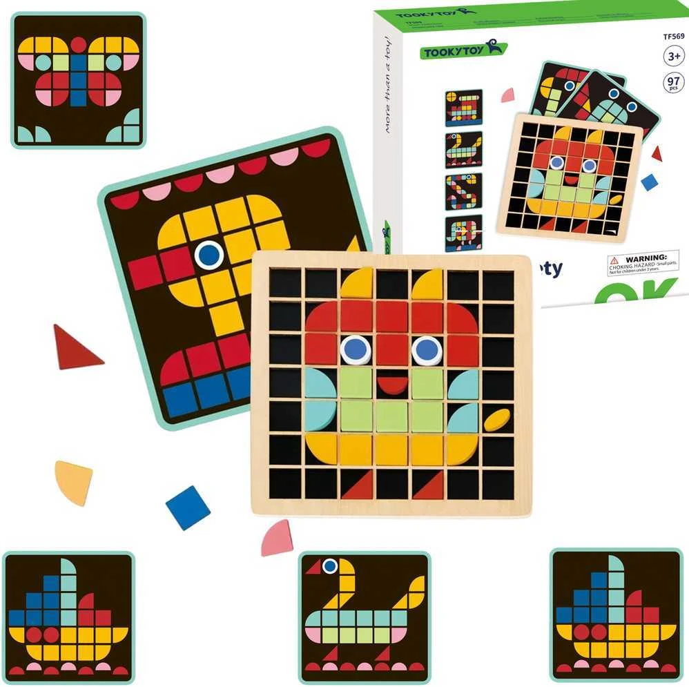 Tooky Toys TOOKY TOY Medinė mozaikinė Montessori dėlionė