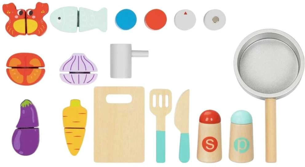 Tooky Toys TOOKY TOY medinė virtuvėlė su priedais – mažojo virėjo rinkinys