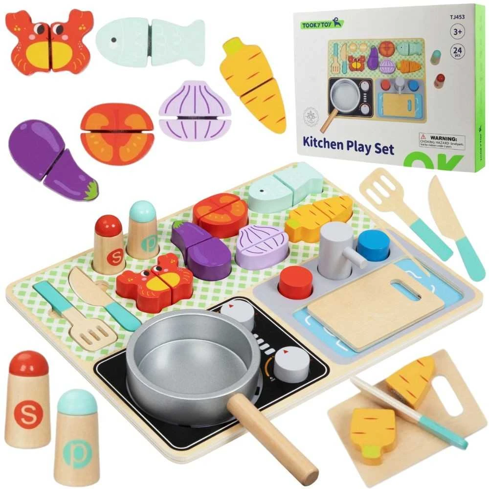 Tooky Toys TOOKY TOY medinė virtuvėlė su priedais – mažojo virėjo rinkinys