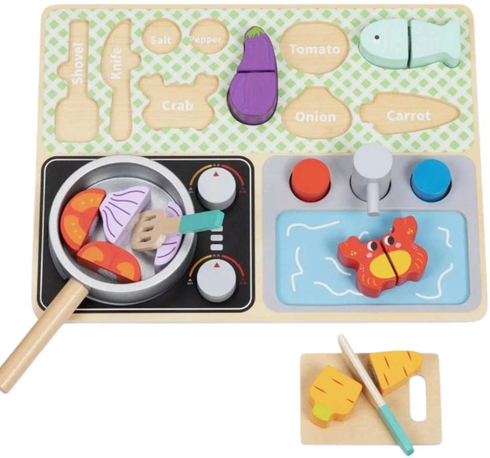 Tooky Toys TOOKY TOY medinė virtuvėlė su priedais – mažojo virėjo rinkinys