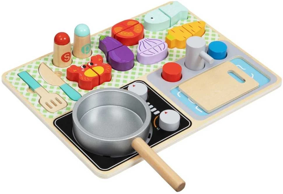Tooky Toys TOOKY TOY medinė virtuvėlė su priedais – mažojo virėjo rinkinys