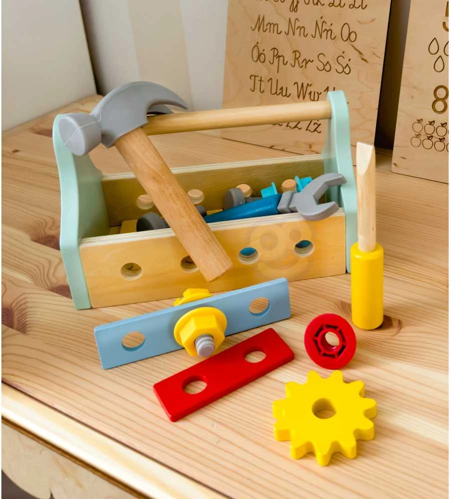 Tooky Toys TOOKY TOY medinė įrankių dėžutė 18vnt