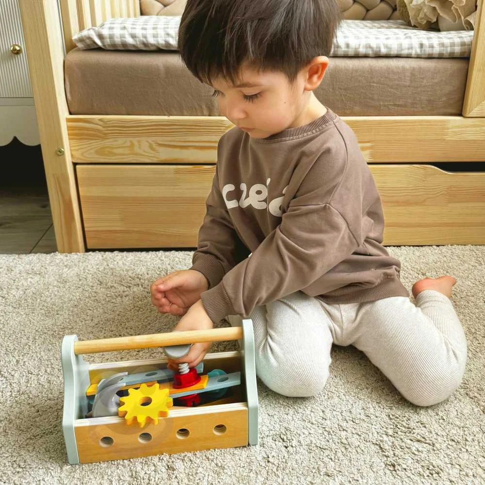 Tooky Toys TOOKY TOY medinė įrankių dėžutė 18vnt