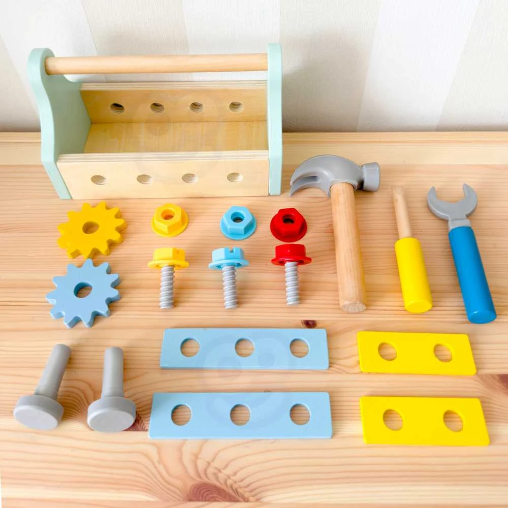 Tooky Toys TOOKY TOY medinė įrankių dėžutė 18vnt
