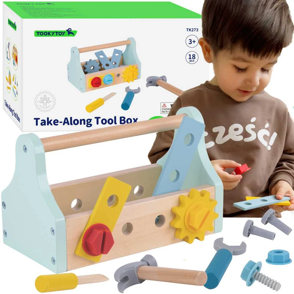 Tooky Toys TOOKY TOY medinė įrankių dėžutė 18vnt