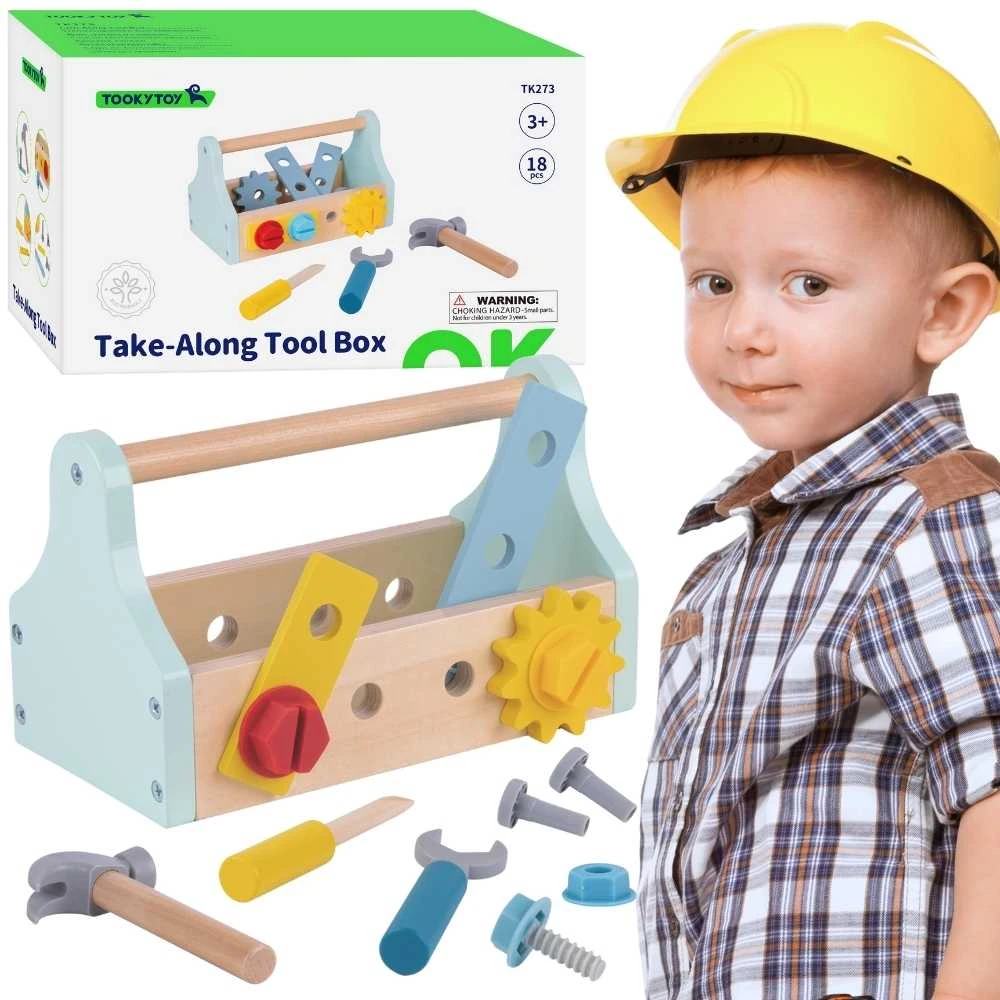 Tooky Toys TOOKY TOY medinė įrankių dėžutė 18vnt