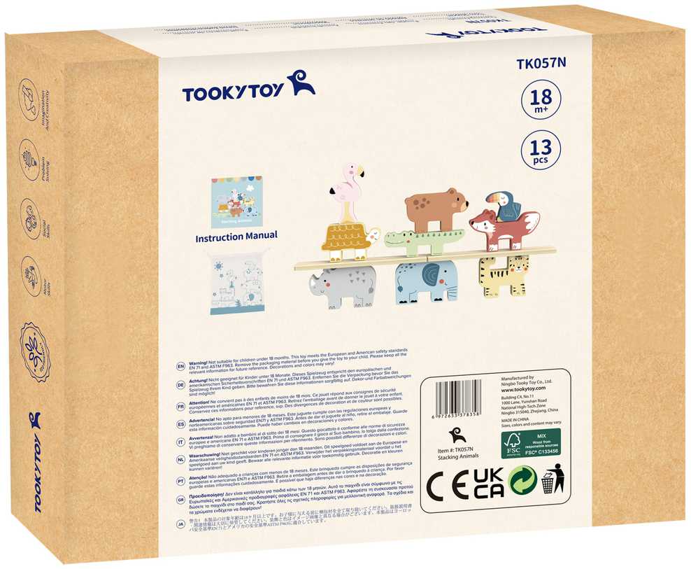Tooky Toys Medinės Montessori kaladėlės Gyvūnėliai TOOKY TOY