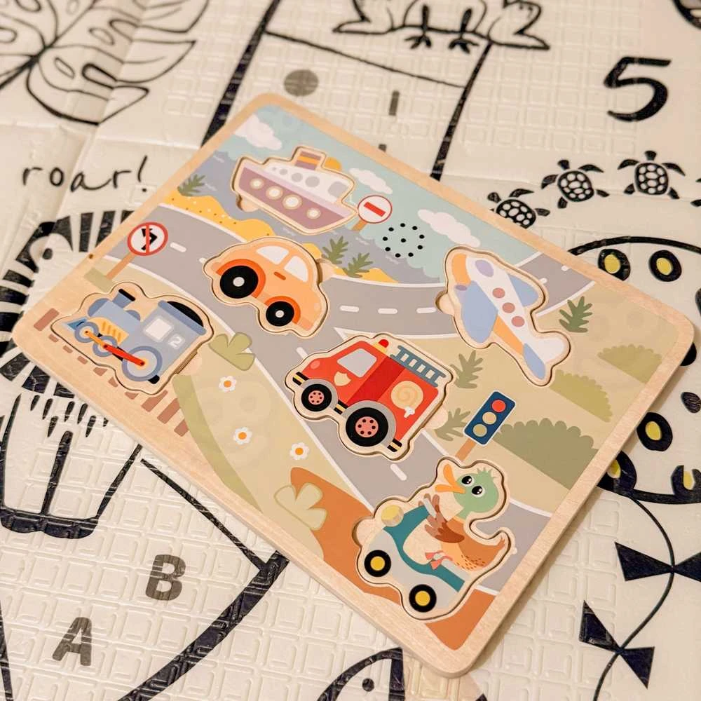 Tooky Toys TOOKY TOY medinė interaktyvi dėlionė Transporto priemonės