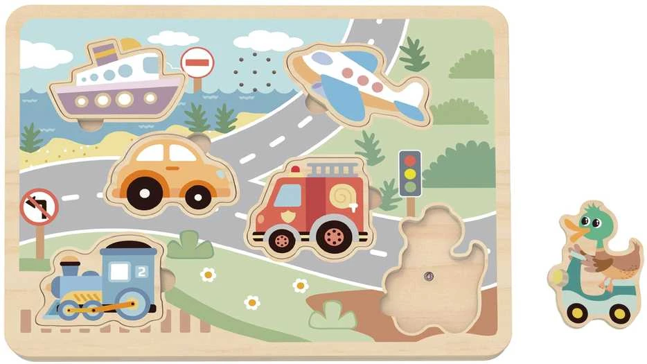 Tooky Toys TOOKY TOY medinė interaktyvi dėlionė Transporto priemonės
