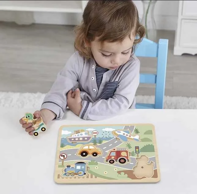 Tooky Toys TOOKY TOY medinė interaktyvi dėlionė Transporto priemonės