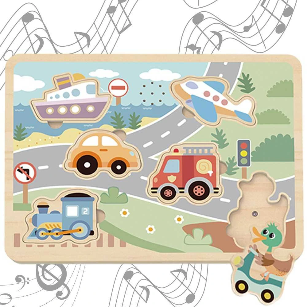 Tooky Toys TOOKY TOY medinė interaktyvi dėlionė Transporto priemonės