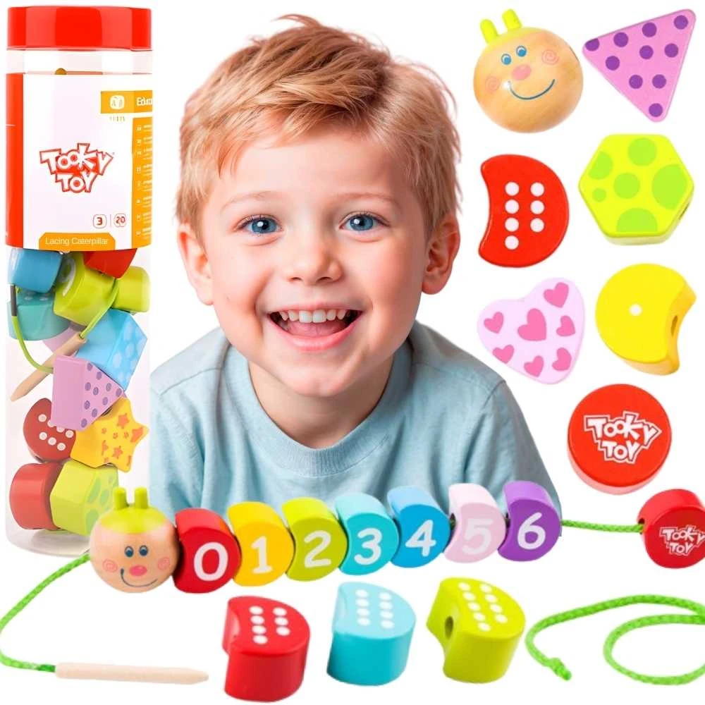 Tooky Toys Mediniai vėrimo kaladėlės Vikšras TOOKY TOY