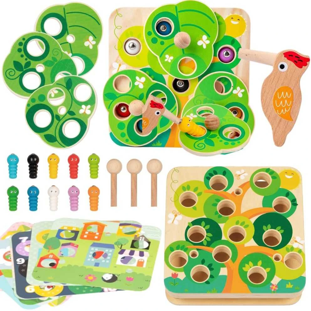 Tooky Toys TOOKY TOY Medinė Žaidimų Rinkinys 2w1 - Ištrauk Šliužus Vaikams