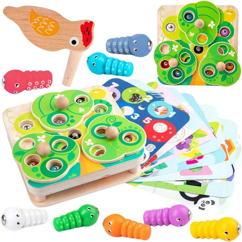 Tooky Toys TOOKY TOY Medinė Žaidimų Rinkinys 2w1 - Ištrauk Šliužus Vaikams
