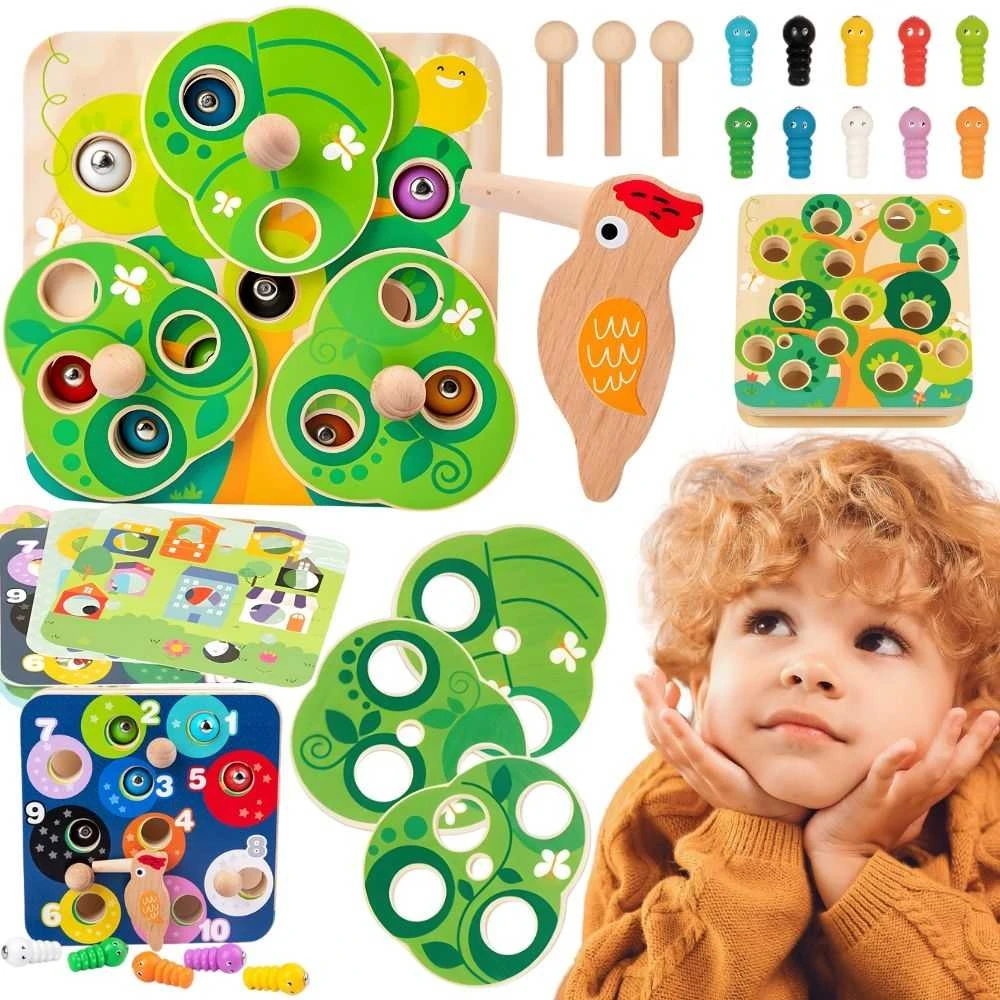 Tooky Toys TOOKY TOY Medinė Žaidimų Rinkinys 2w1 - Ištrauk Šliužus Vaikams