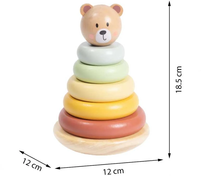 Tooky Toys Medinė sensorinė piramidė su meškiuku Tooky Toy
