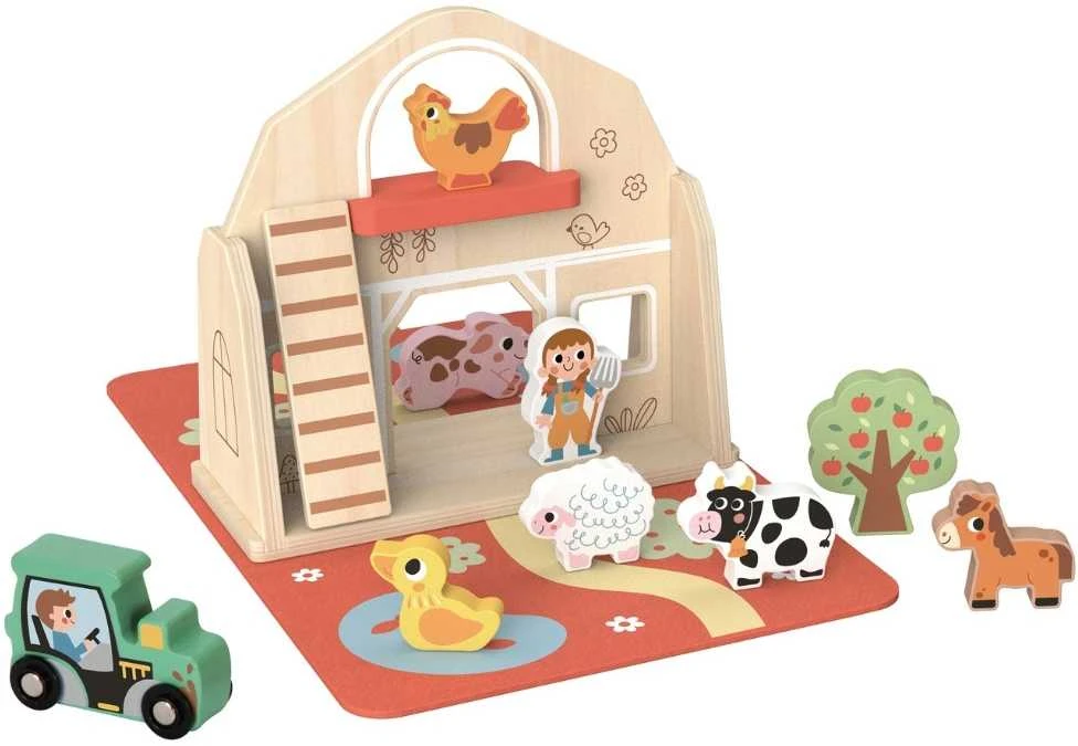 Tooky Toys Tooky Toy Medinė Skleidimo Ūkio Rinkinys su Figūrėlėmis