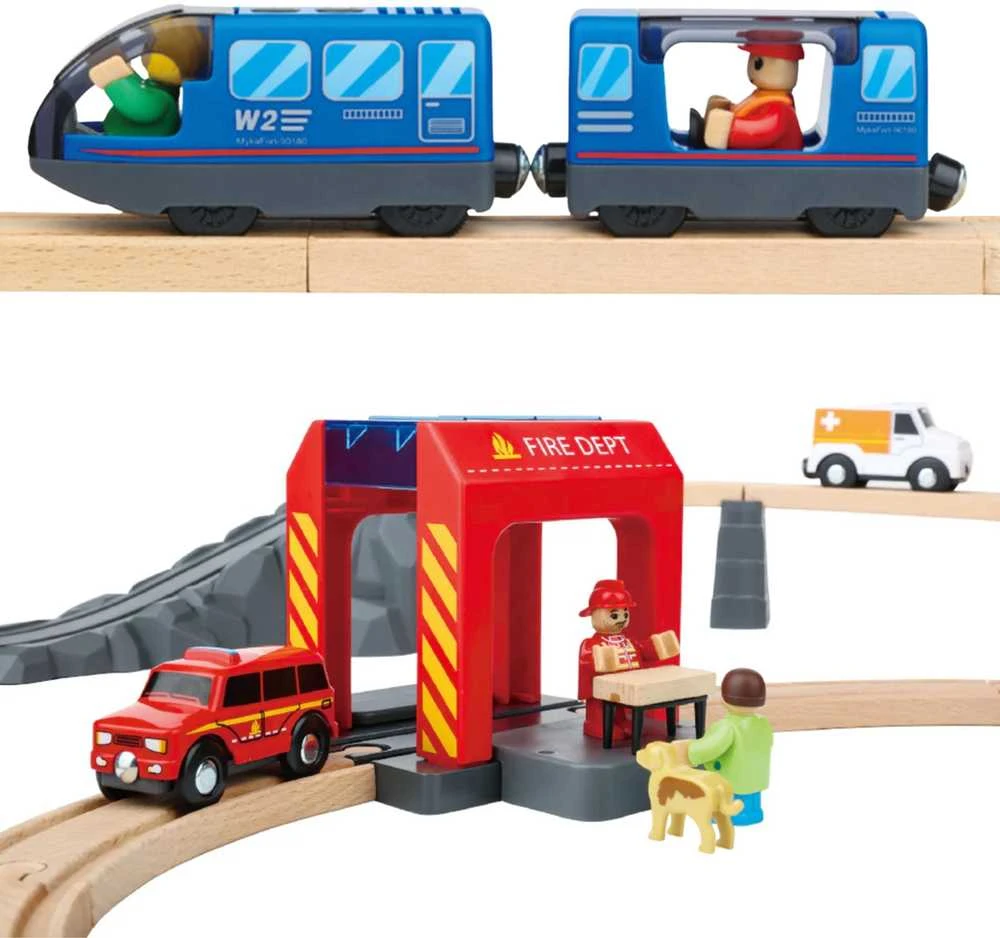 Tooky Toys Paimta žaislinė medinė eilės gaisro stažuotės greitosios pagalbos automobiliu 70 EL.