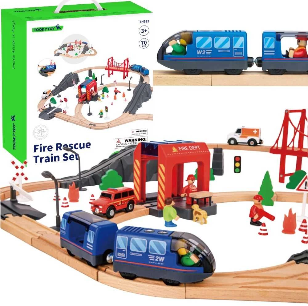 Tooky Toys Paimta žaislinė medinė eilės gaisro stažuotės greitosios pagalbos automobiliu 70 EL.