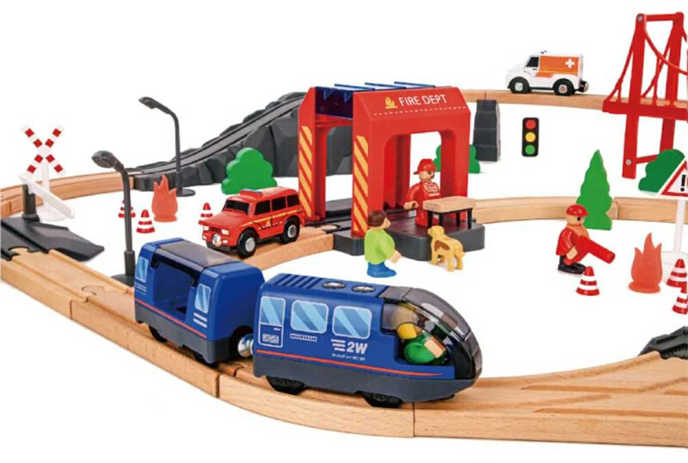 Tooky Toys Paimta žaislinė medinė eilės gaisro stažuotės greitosios pagalbos automobiliu 70 EL.