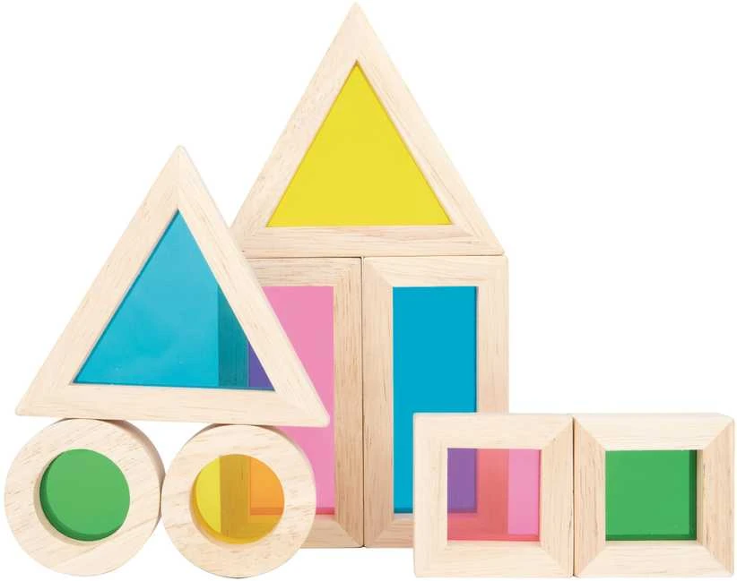 Tooky Toys Žaisliniai mediniai spalvingi veidrodžių blokai 8 rinkiniai. FSC