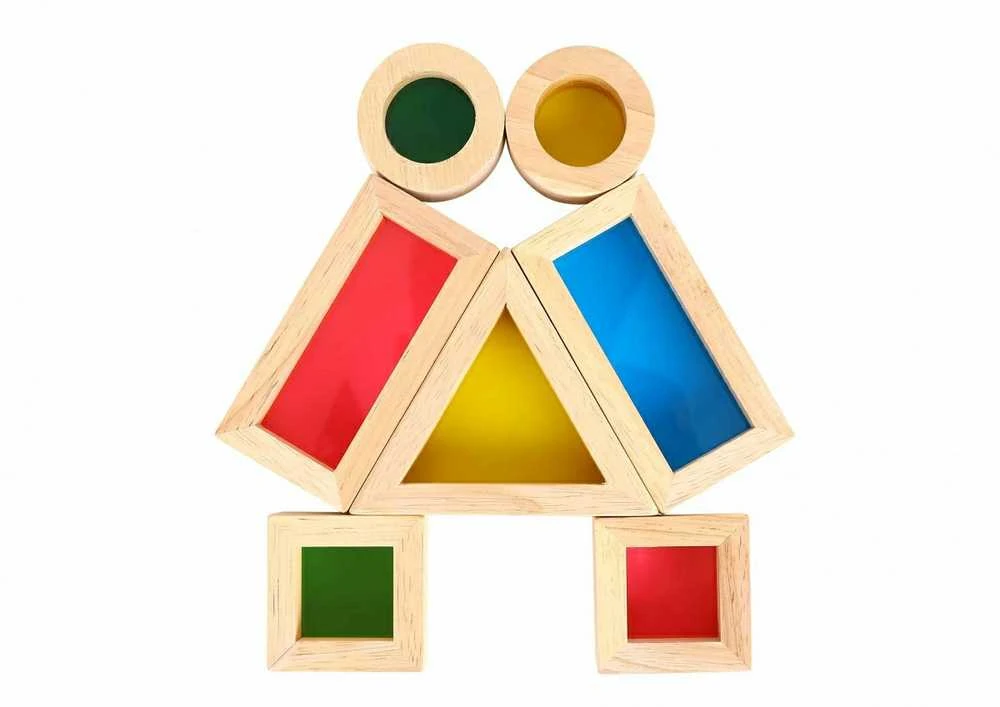 Tooky Toys Žaisliniai mediniai spalvingi veidrodžių blokai 8 rinkiniai. FSC