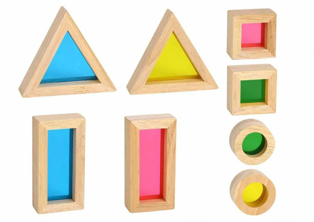 Tooky Toys Žaisliniai mediniai spalvingi veidrodžių blokai 8 rinkiniai. FSC