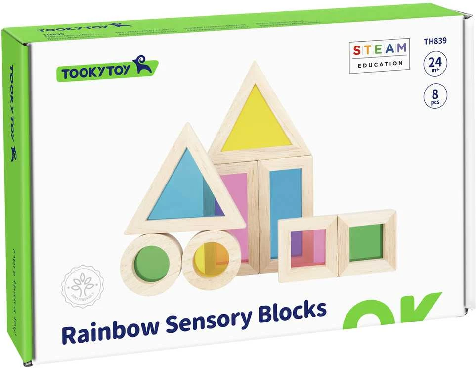 Tooky Toys Žaisliniai mediniai spalvingi veidrodžių blokai 8 rinkiniai. FSC