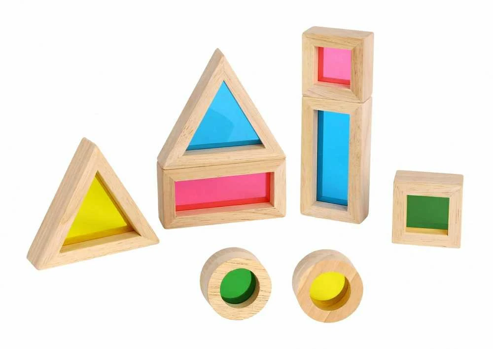 Tooky Toys Žaisliniai mediniai spalvingi veidrodžių blokai 8 rinkiniai. FSC