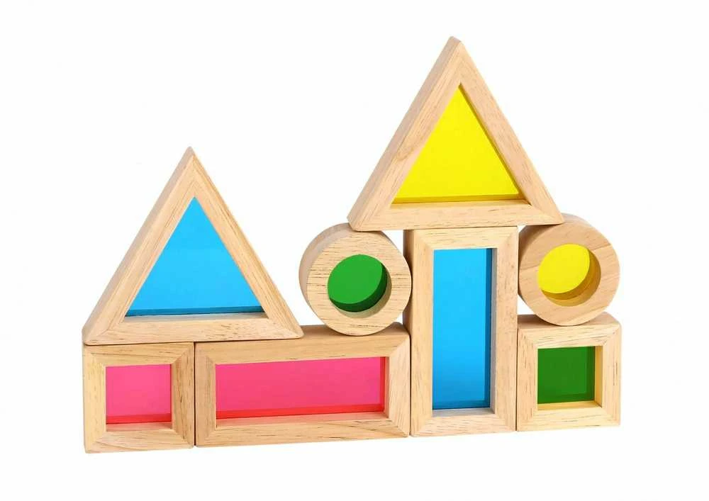 Tooky Toys Žaisliniai mediniai spalvingi veidrodžių blokai 8 rinkiniai. FSC