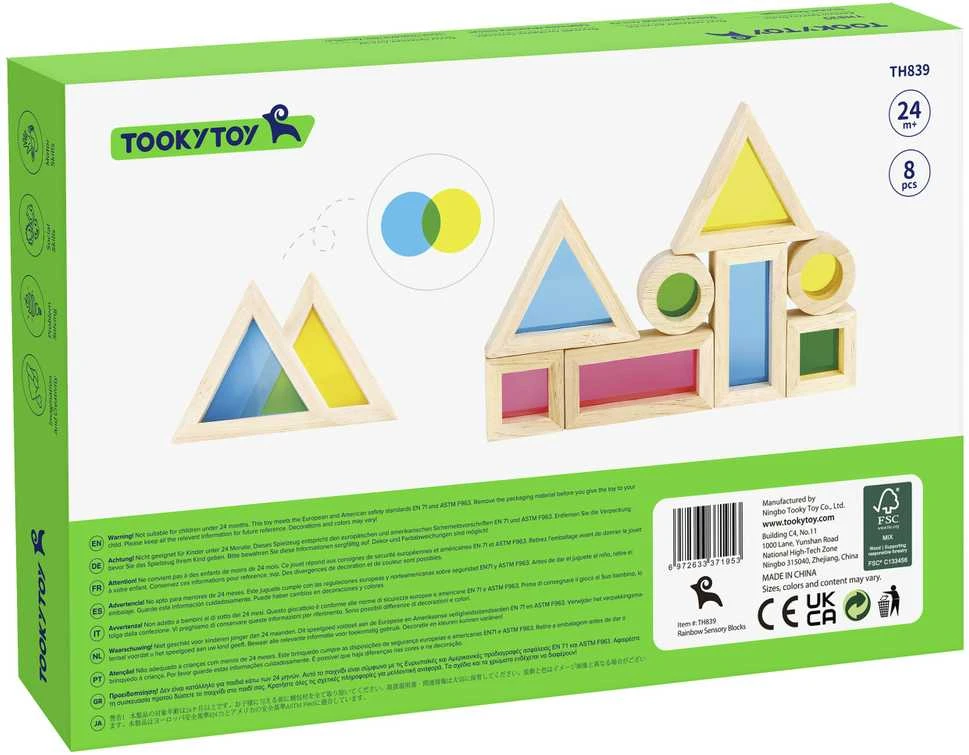 Tooky Toys Žaisliniai mediniai spalvingi veidrodžių blokai 8 rinkiniai. FSC