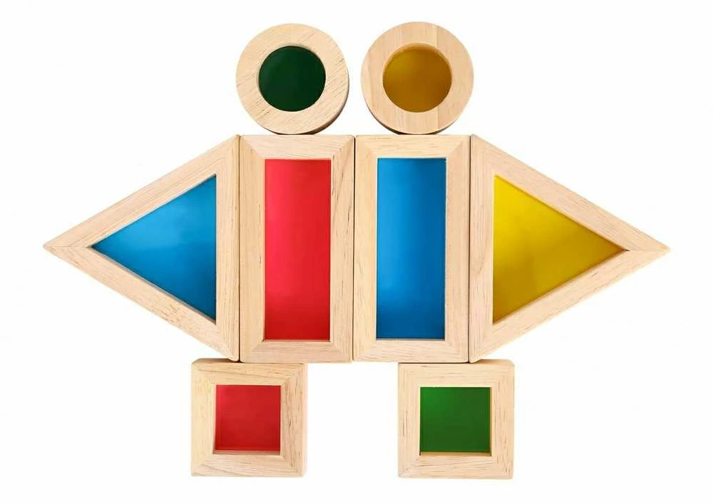 Tooky Toys Žaisliniai mediniai spalvingi veidrodžių blokai 8 rinkiniai. FSC