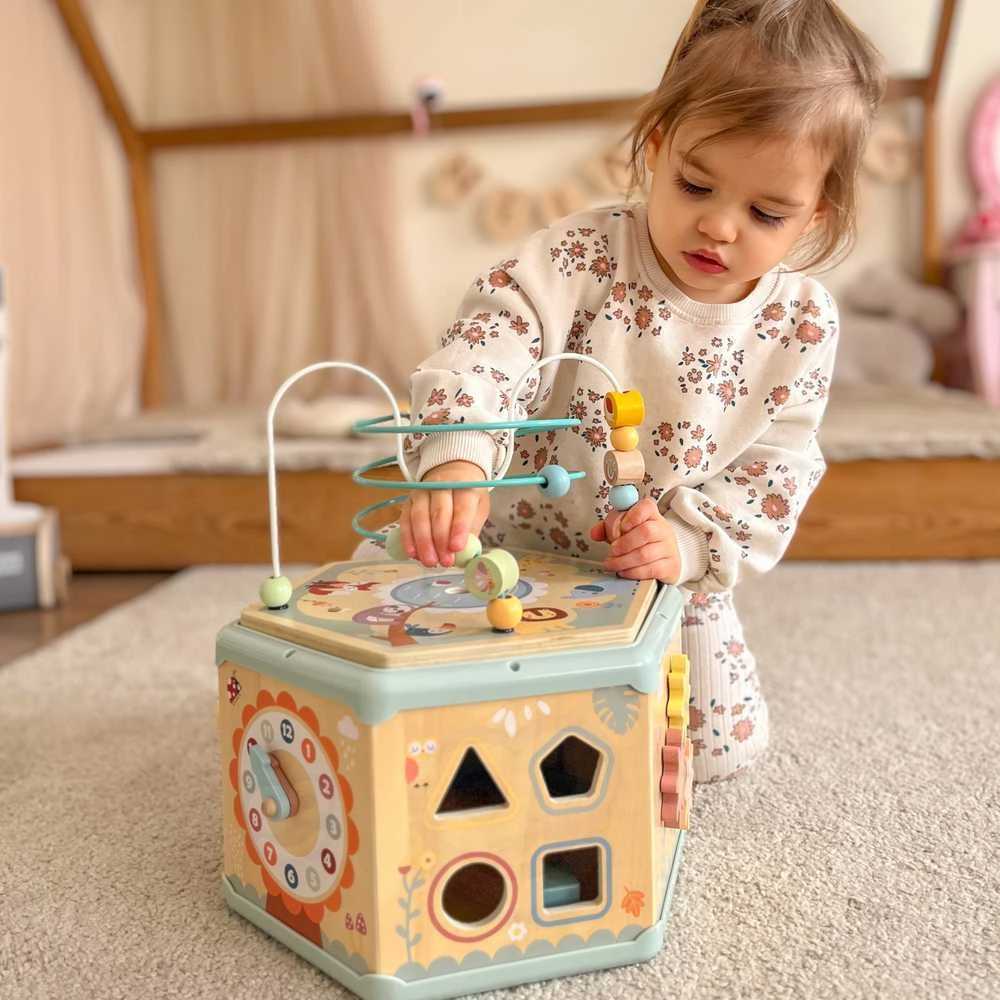 Tooky Toys TOOKY TOY Interaktyvi Montessori medinė šešiakampė atidarymo dėžutė