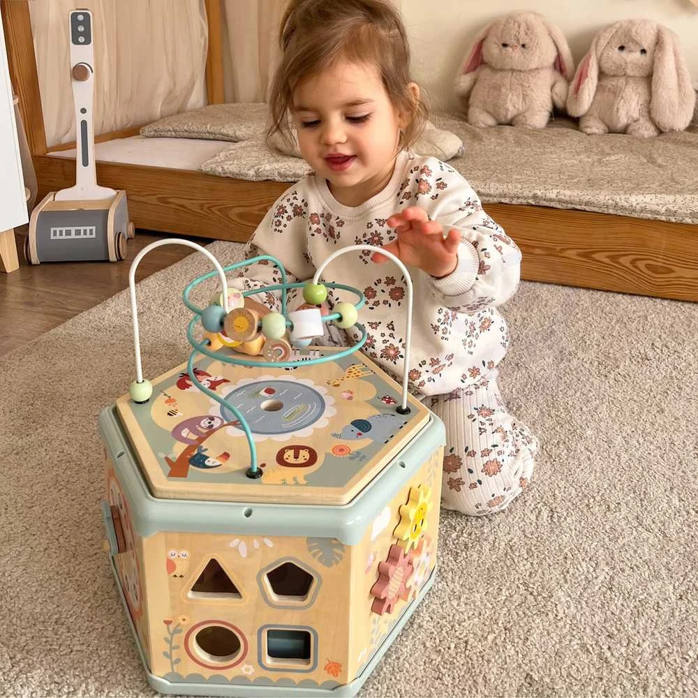 Tooky Toys TOOKY TOY Interaktyvi Montessori medinė šešiakampė atidarymo dėžutė