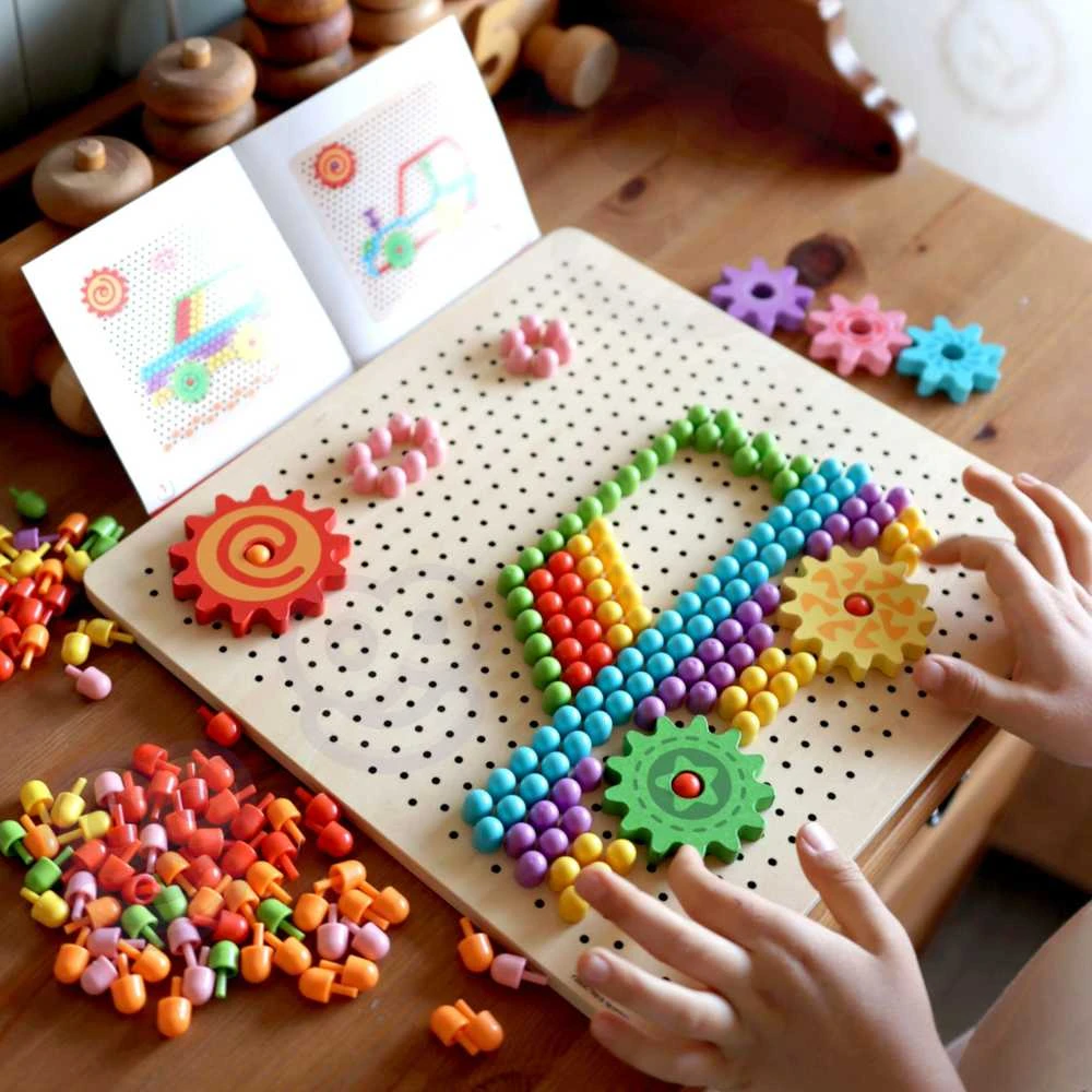 Tooky Toys Žaislų žaislas „Mosaika Montessori“ dėlionė su „Pinski“ kištuku 88 EL.