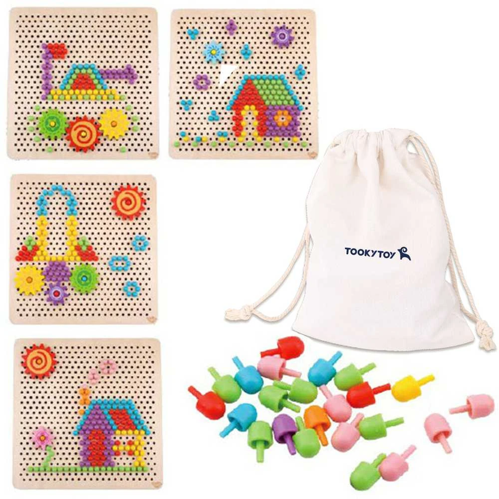 Tooky Toys Žaislų žaislas „Mosaika Montessori“ dėlionė su „Pinski“ kištuku 88 EL.