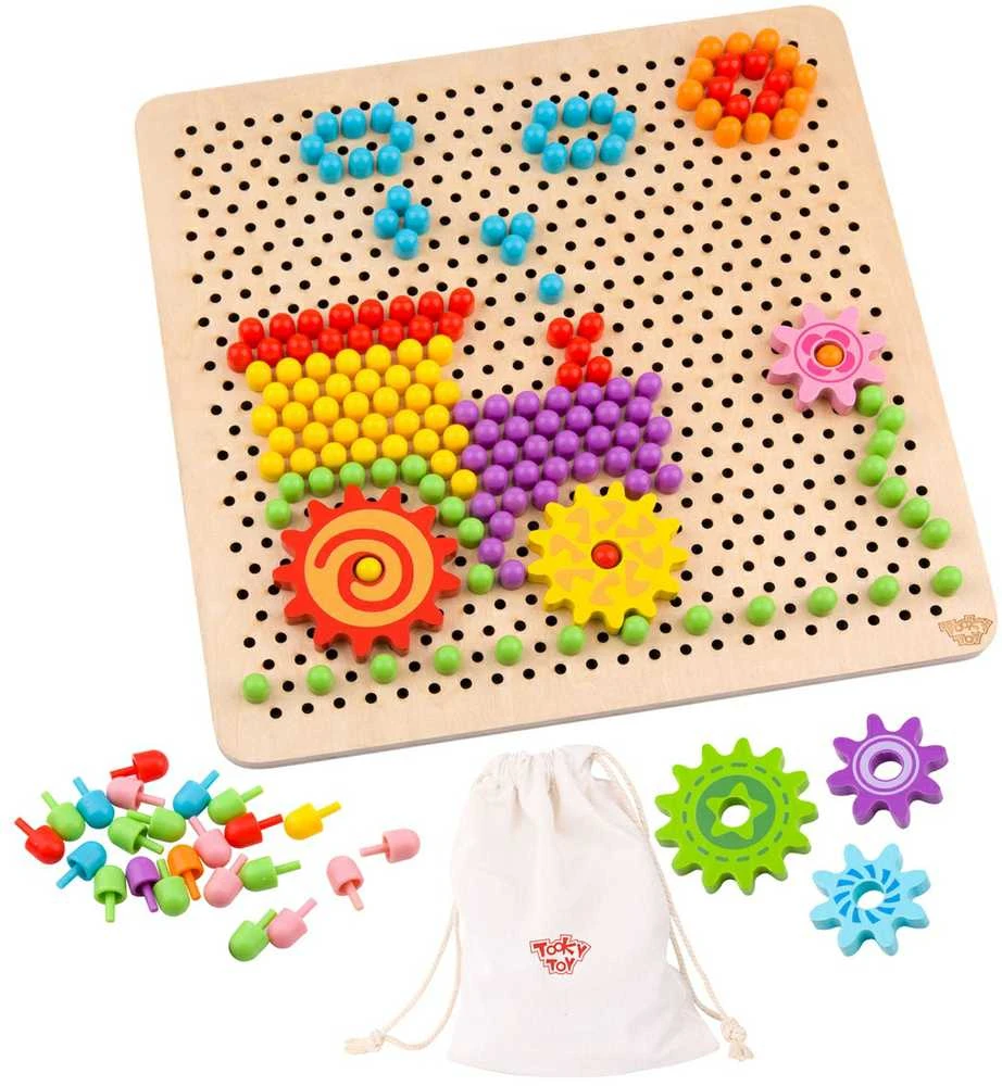 Tooky Toys Žaislų žaislas „Mosaika Montessori“ dėlionė su „Pinski“ kištuku 88 EL.