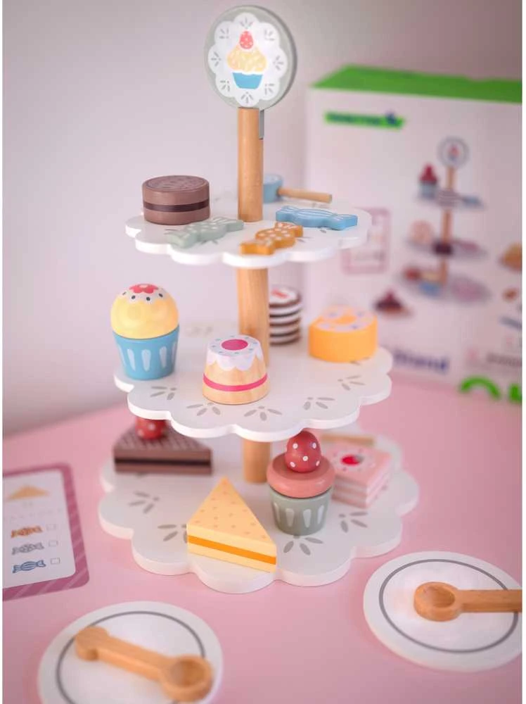 Tooky Toys Medinis trijų aukštų saldumynų stovas su keksiukais TOOKY TOY