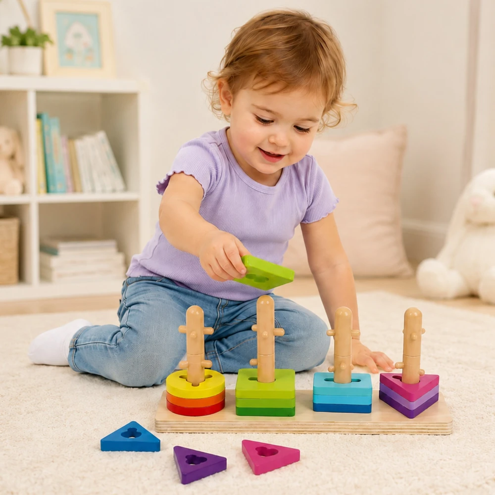 Tooky Toys Žaislų žaislų formos rūšiavimas su spalvingais „Montessori“ blokais