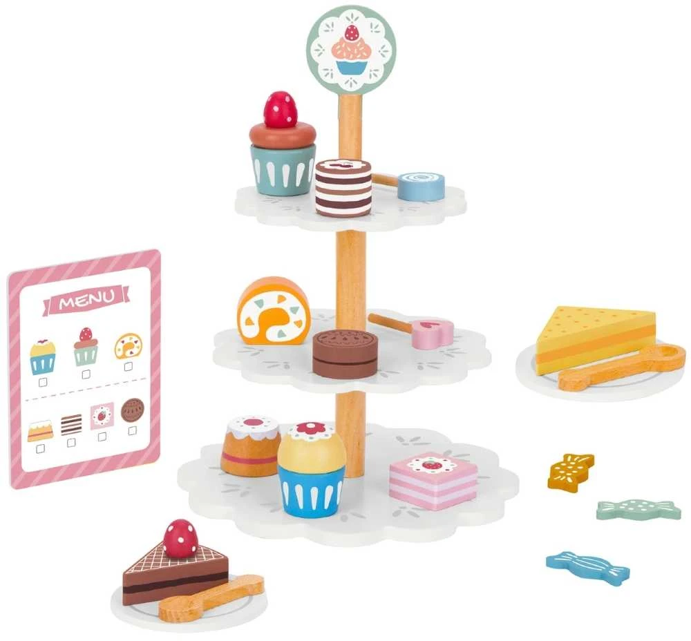 Tooky Toys Medinis trijų aukštų saldumynų stovas su keksiukais TOOKY TOY