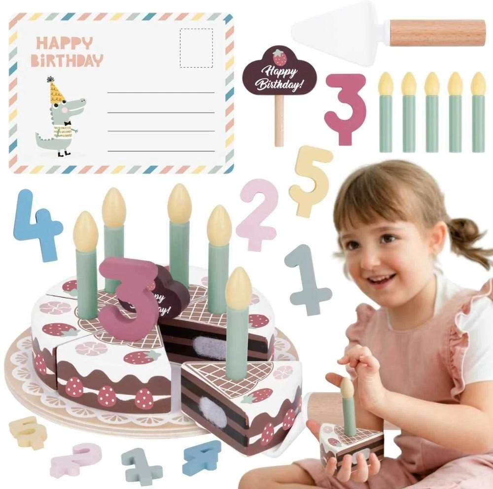 Tooky Toys Medinis gimtadienio tortas su žvakutėmis TOOKY TOY