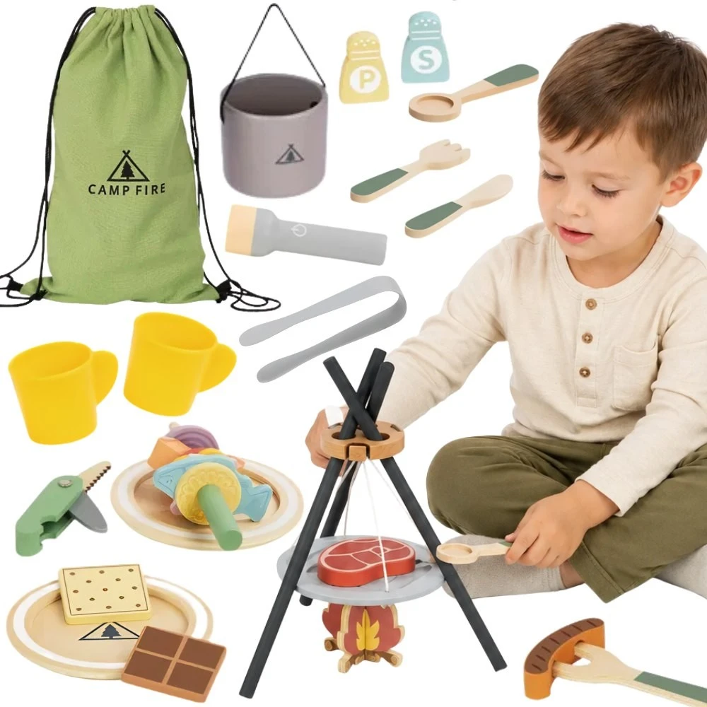 Tooky Toys Medinis TOOKY TOY stovyklavimo rinkinys su laužu