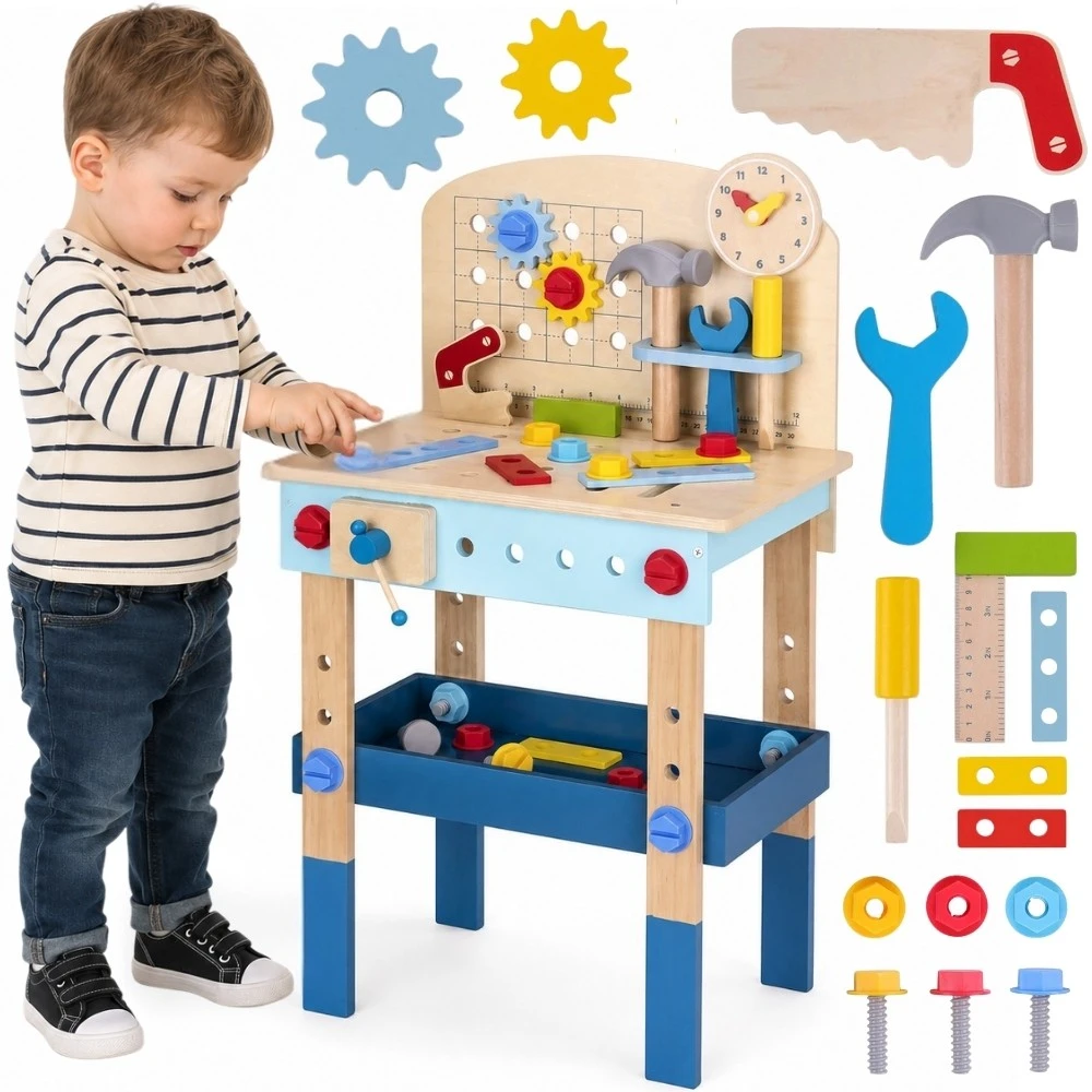 Tooky Toys Žaislų medinis „pasidaryk pats“ stalo dirbtuvės