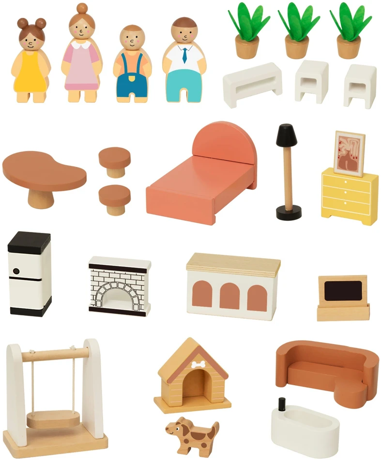 Tooky Toys TOOKY TOY medinis lėlių namelis 25 vnt