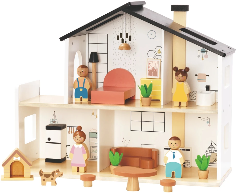 Tooky Toys TOOKY TOY medinis lėlių namelis su priedais ir šeima 20 vnt