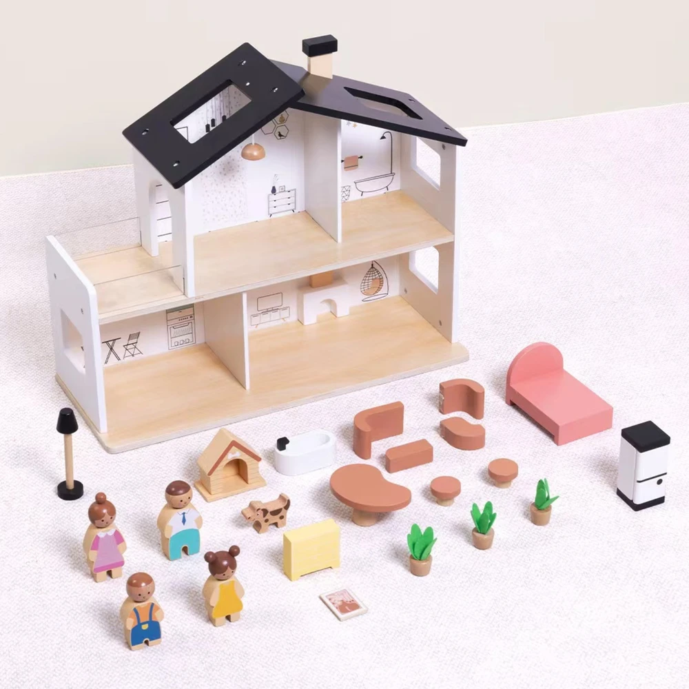 Tooky Toys TOOKY TOY medinis lėlių namelis su priedais ir šeima 20 vnt