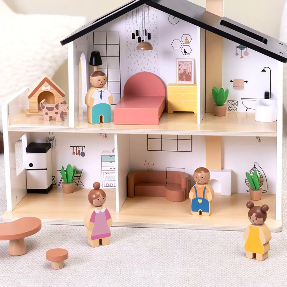 Tooky Toys TOOKY TOY medinis lėlių namelis su priedais ir šeima 20 vnt
