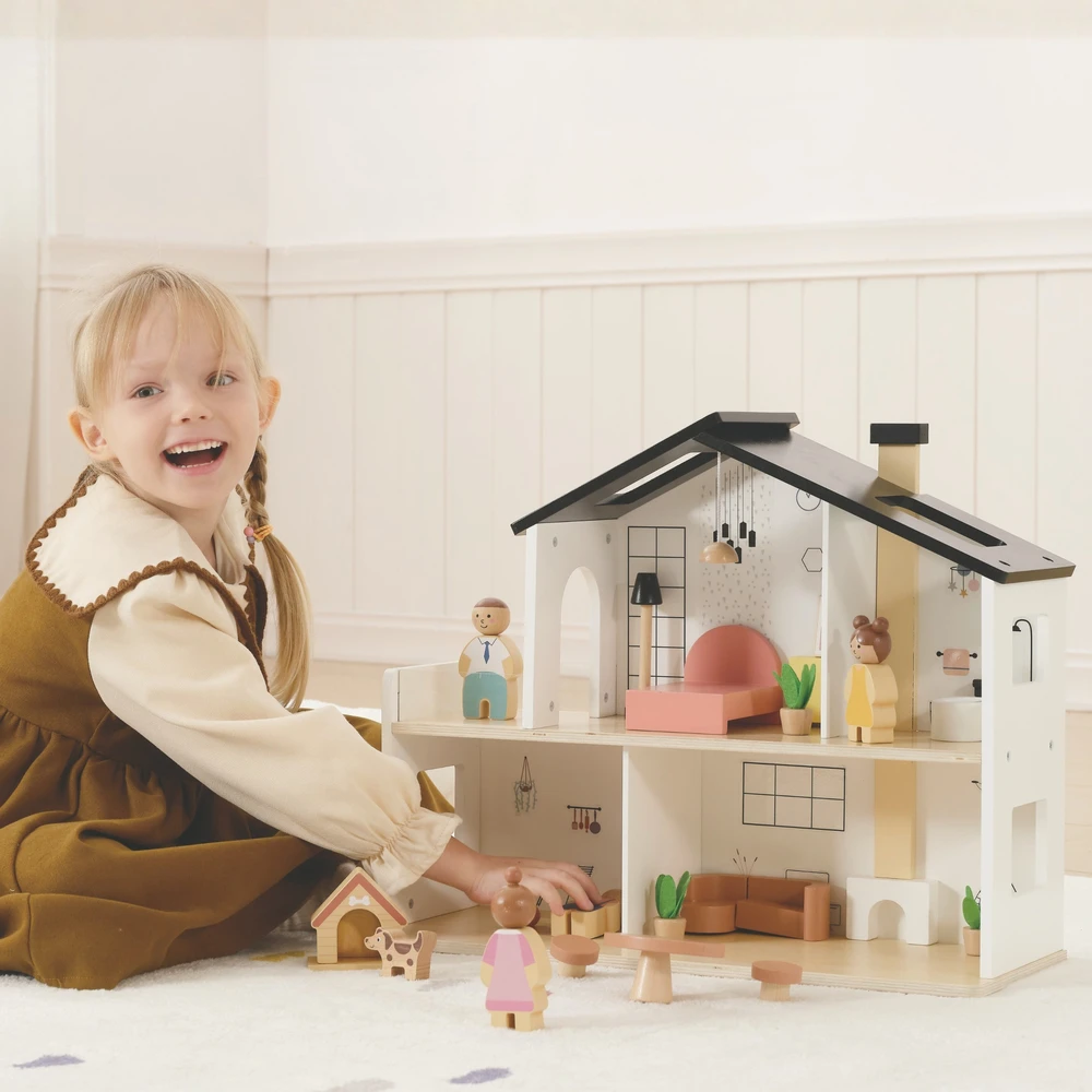 Tooky Toys TOOKY TOY medinis lėlių namelis su priedais ir šeima 20 vnt