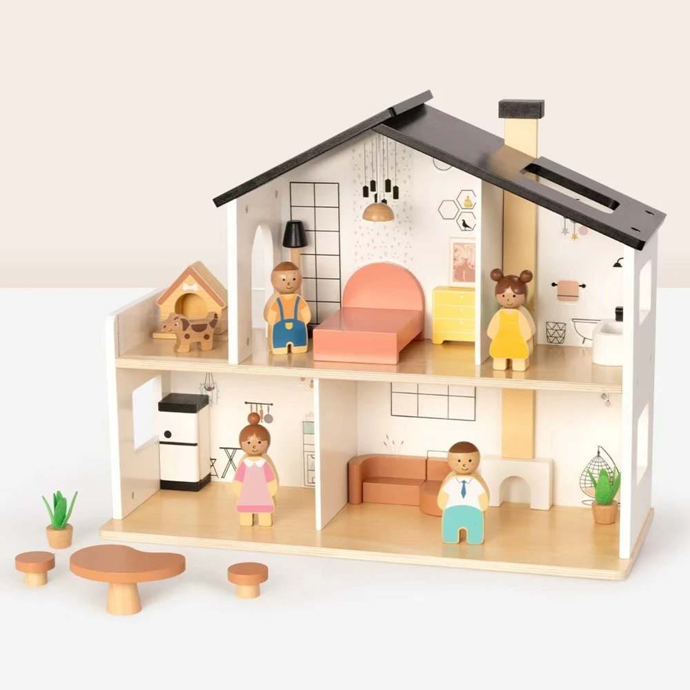 Tooky Toys TOOKY TOY medinis lėlių namelis su priedais ir šeima 20 vnt