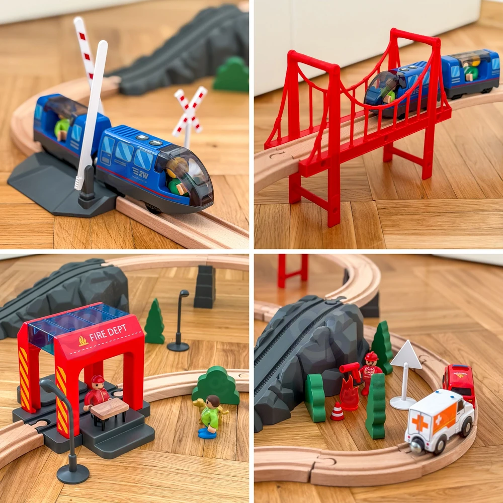 Tooky Toys Paimta žaislinė medinė eilės gaisro stažuotės greitosios pagalbos automobiliu 70 EL.